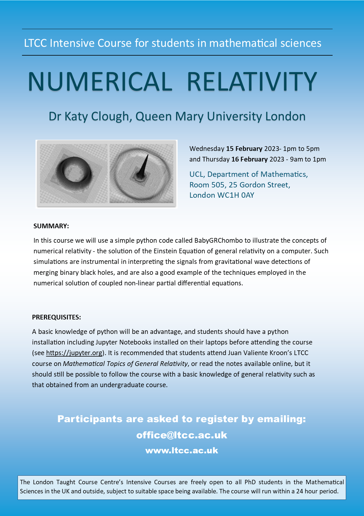 Numerical Relativity Poster. Intensive course. February 2023